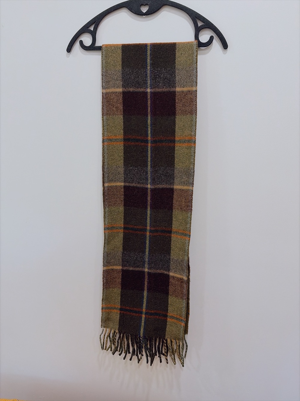 Polo by Ralph Lauren Olive & Brown Plaid Scarf with Orange Trim